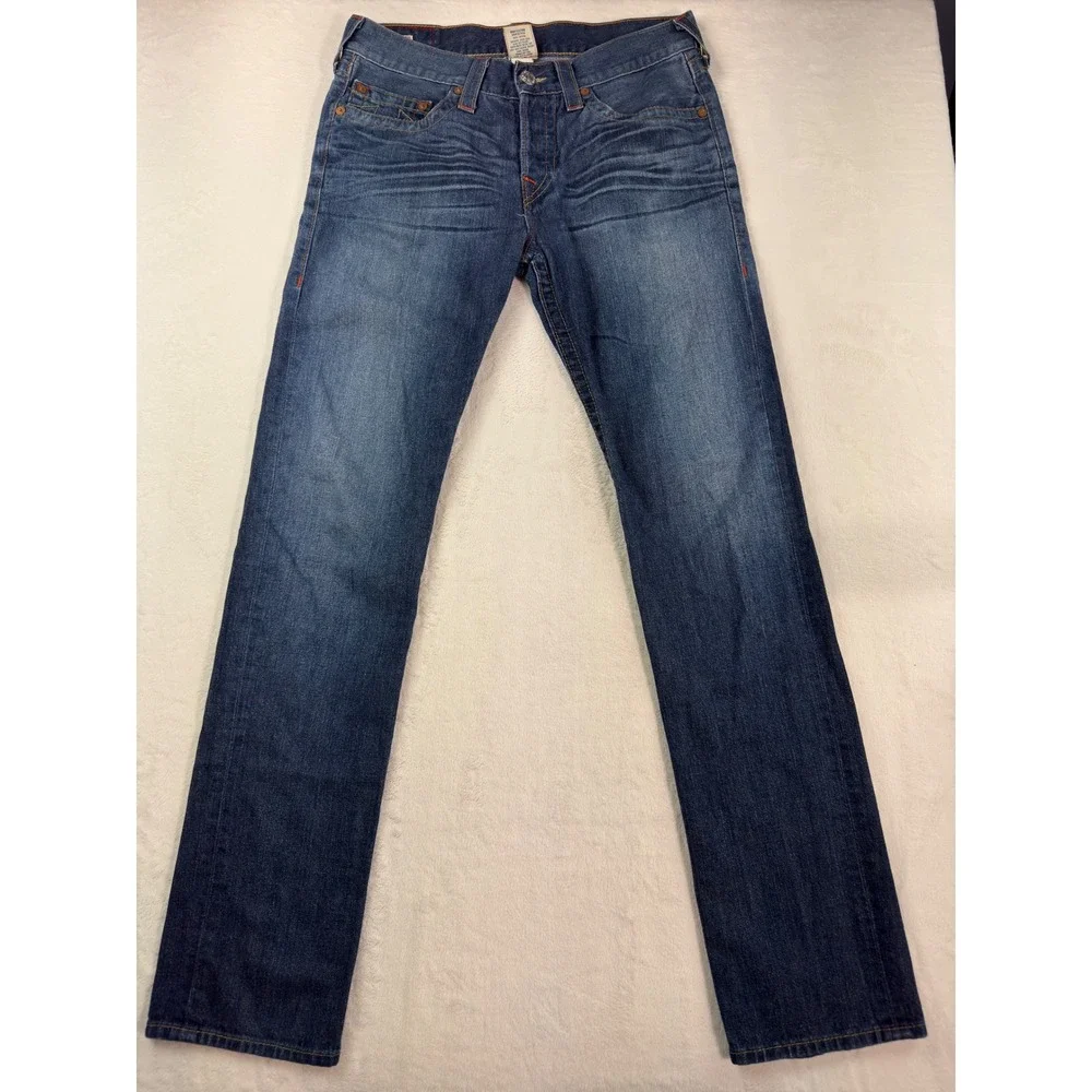 True Religion Rocco Slim Fit Jeans Mens 32 Medium Wash Blue Made in USA Cotton